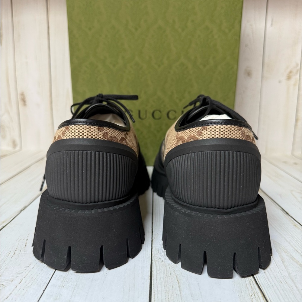 Gucci Monogram Jumbo Maxi GG Lace Up Derby Camel Ebony Black Sz 11G / 12US - Picture 10 of 12